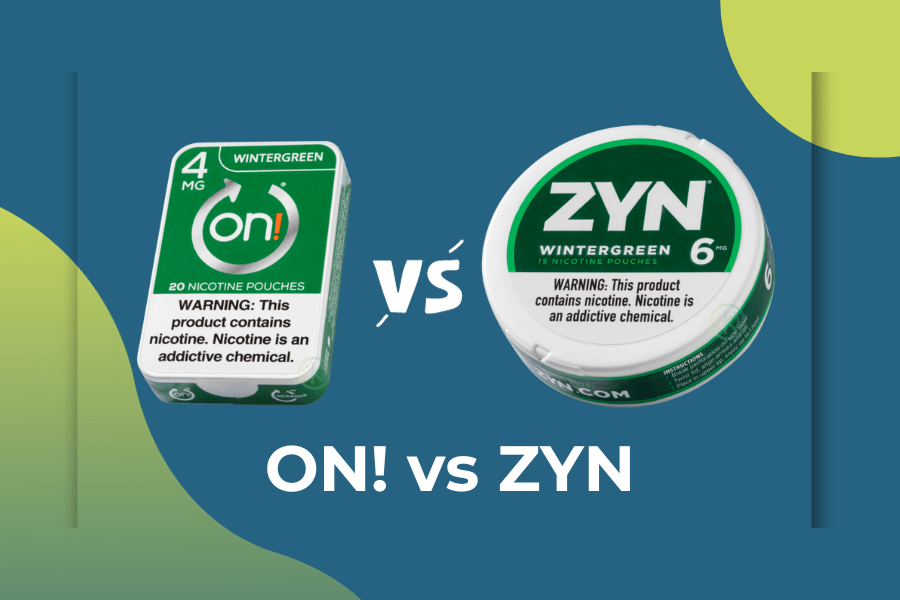 On! vs ZYN - a picture of an On! can and ZYN can with a versus symbol inbetween