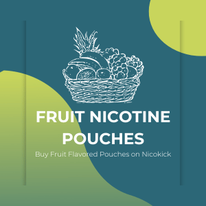 A drawing of a basket of fruit on a blue background - Fruit Flavored Nicotine Pouches on Nicokick